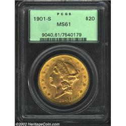 1901-S $20 MS61 PCGS. The shield stripes have minor softness of detail, but the strike is otherwise.