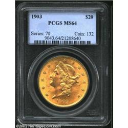 1903 $20 MS64 PCGS. Rich honey-gold color adds to the attraction of this lustrous near-Gem. The reve