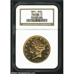 1904 $20 MS63 NGC. Although not mentioned on the NGC holder, the fields are clearly prooflike and un