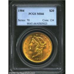 1904 $20 MS66 PCGS. An outstanding 1904 Double Eagle that derives much of its grade from the excepti