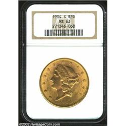 1904-S $20 MS63 NGC. Sharply detailed with nice luster and a mellow golden color. Important notice:.