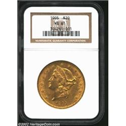 1905 $20 MS61 NGC. A boldly struck Double Eagle that has extensive bright luster and moderately abra