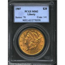 1907 $20 MS62 PCGS. Both sides shimmer with excessive luster.From the Aaron Bliss Collection. Import