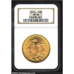 1907 $20 Arabic Numerals MS66 NGC. The first Saint-Gaudens Double Eagle to see active circulation, t