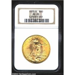 1909/8 $20 MS65 NGC. We cannot overstate the importance of the present lot among advanced gold speci