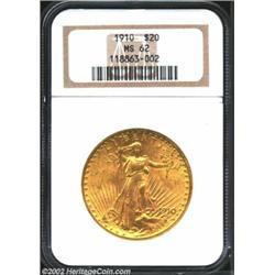 1910 $20 MS62 NGC.A pleasing Philadelphia Mint specimen with nice strike and warm frosty surfaces.Fr