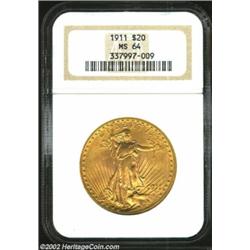 1911 $20 MS64 NGC. Despite a limited original mintage of 197,350 pieces, the 1911 is not widely reco