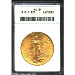 1911-D $20 MS64 ANACS. Satiny luster. Important notice: We expect to be auctioning lots at the rate.