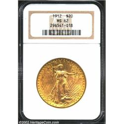 1912 $20 MS62 NGC. An attractive coin presenting a pleasing two-toned appearance.From the Aaron Blis