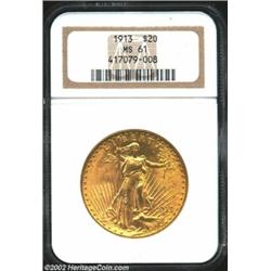 1913 $20 MS61 NGC. An attractive specimen for the grade, with attractive luster and nice overall sur