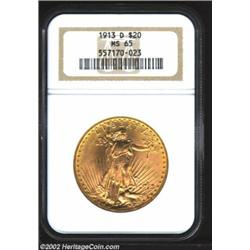 1913-D $20 MS65 NGC. Although roughly equal in overall rarity to the 1910-D and 1914-D, the 1913-D (