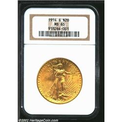 1914-S $20 MS65 NGC. A lustrous Gem that has a sharp strike and exquisite surfaces. A wonderful exam