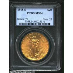 1915-S $20 MS64 PCGS. A lustrous and well struck near-Gem that has beautifully preserved surfaces. A