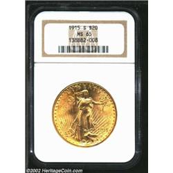 1915-S $20 MS65 NGC. A bright and well struck Gem that has imposing cartwheel luster and impressivel