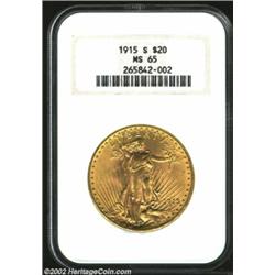 1915-S $20 MS65 NGC. With the usual satiny frost associated with this date in Uncirculated grades, t