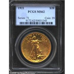 1921 $20 MS62 PCGS. The 1921 is one of the five or six rarest dates in the entire Saint-Gaudens Doub