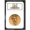 1922 $20 MS62 NGC. Satiny yellow-gold example that is lustrous.From the Aaron Bliss Collection. Impo