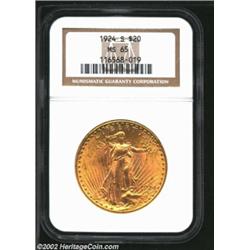 1924-S $20 MS65 NGC. The 1924-S is well known to specialists as a former great rarity that is not-su