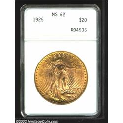 1925 $20 MS62 ANACS. A lustrous and luxuriously toned Double Eagle that has a good strike and relati