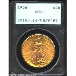 1926 $20 MS61 PCGS. Deeply and originally colored, the surfaces possess sharp striking definition fr