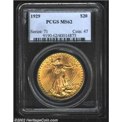 1929 $20 MS62 PCGS. An important and visually pleasing BU representative of this well known P-mint r