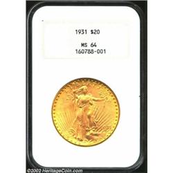 1931 $20 MS64 NGC. Opinions differ regarding the rarity of the 1931 relative to the 1929, 1930-S, 19