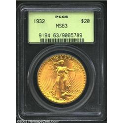 1932 $20 MS63 PCGS. There does not appear to be an appreciable rarity differential between the MS60-