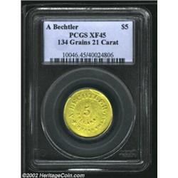 (1842-52) $5 A. Bechtler Five Dollar, 134G. 21C. XF45 PCGS. K-27, Low R.5. Formerly sold as lot 8995