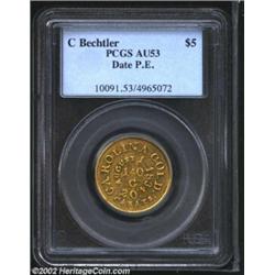 1834 $5 C. Bechtler Five Dollar, Plain Edge AU53 PCGS. K-17, R.5. This is an aesthetically pleasing.