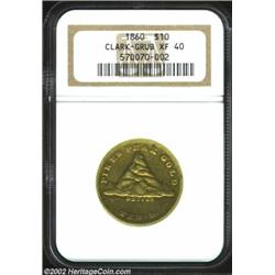 1860 $10 Clark, Gruber & Co. Ten Dollar XF40 NGC. K-3, R.5. The sizeable obverse die crack (as struc