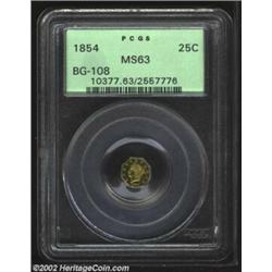 1854 25C Liberty Octagonal 25 Cents, BG-108, R.5, MS63 PCGS. Struck on a slightly buckled planchet,.