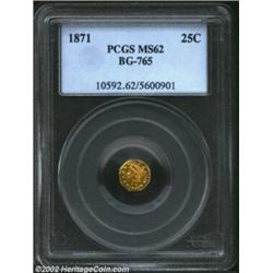 1871 25C Liberty Octagonal 25 Cents, BG-765, R.4, MS62 PCGS. Rich green-gold undertones back up inte