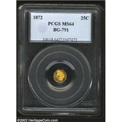 1872 25C Indian Octagonal 25 Cents, BG-791, R.4, MS64 PCGS. This specimen exhibits prooflike surface