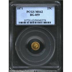 1871 25C Liberty Round 25 Cents, BG-859, R.6, MS62 PCGS. An exceptionally appealing coin for the gra