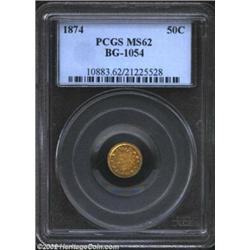 1874 50C Indian Round 50 Cents, BG-1053, R.7, MS62 PCGS. Large date, with the final star close to th