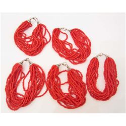 LOT OF 5 BEAUTIFUL CORAL COLOR BEAD BRACELETS