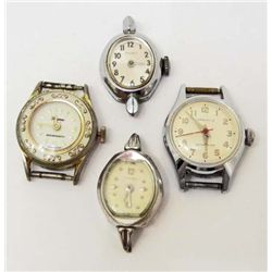 LOT OF 4 VINTAGE LADIES WRISTWATCHES - NO BANDS