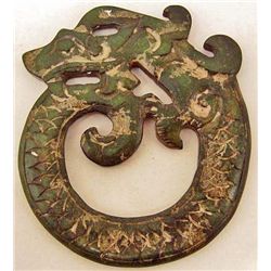 HAND CARVED OLD JADE DRAGON TABLET