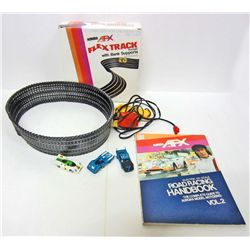 LOT OF 1979 AURORA AFX FLEX TRACK IN BOX WITH AFX HANDBOOK AND CARS