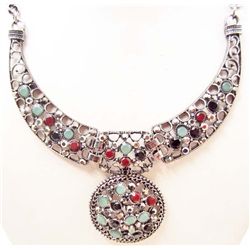 MULTI - COLOR AND SILVER ESTATE JEWELRY NECKLACE