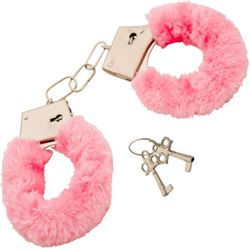 PAIR OF SOFT FURRY PINK HANDCUFFS WITH KEY