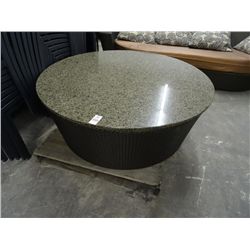 Round Granite Coffee Table w/Wicker Base