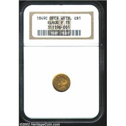 1849-C G$1 Open Wreath Fine 15 NGC. Ex: Elrod. Winter 1-A. This year is the first in which Gold Doll