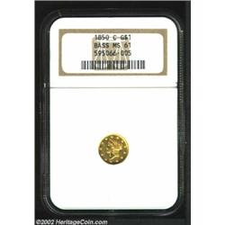 1850-C G$1 MS61 NGC. Ex: Bass. Winter 3-C, the only known dies. The 1850-C is the second rarest coll