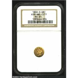 1850-O G$1 MS61 NGC. The second of three important '50-O Gold Dollars in this collection, this coin.