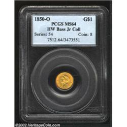 1850-O G$1 MS64 PCGS. Ex: Bass. This issue was produced to the extent of only 14,000 pieces. With a.