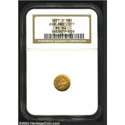 1851-D G$1 MS62 NGC. Winter 3-E. The Dahlonega Mint struck 3,147 Gold Dollars in February 1851. No o