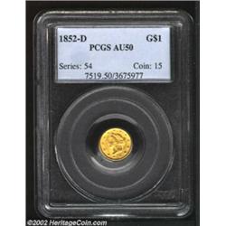 1852-D G$1 AU50 PCGS. Winter 4-F, the only known dies. This low mintage issue is surpassed by only t