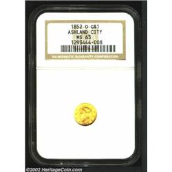 1852-O G$1 MS63 NGC. Normal Date. The '52-O is the rarest Type One Gold Dollar after the 1850-O. Whi