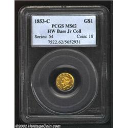 1853-C G$1 MS62 PCGS. Ex: Bass. Winter 8-I. Despite Winter's contention that the 1853-C is the worst